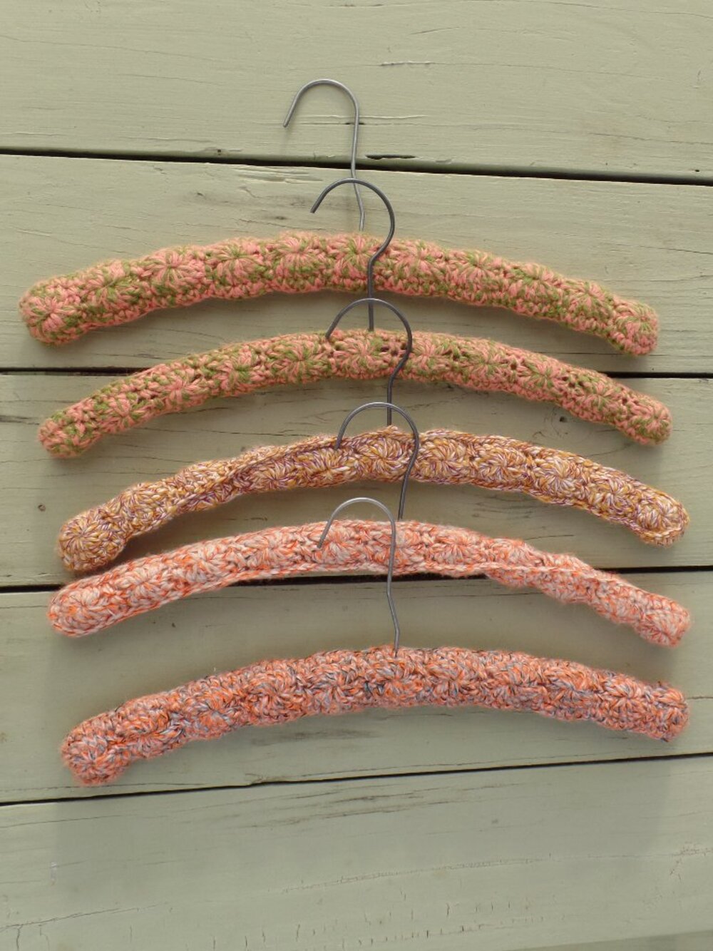 Vintage Hand Crocheted Hangers SET of 5 PEACHES
